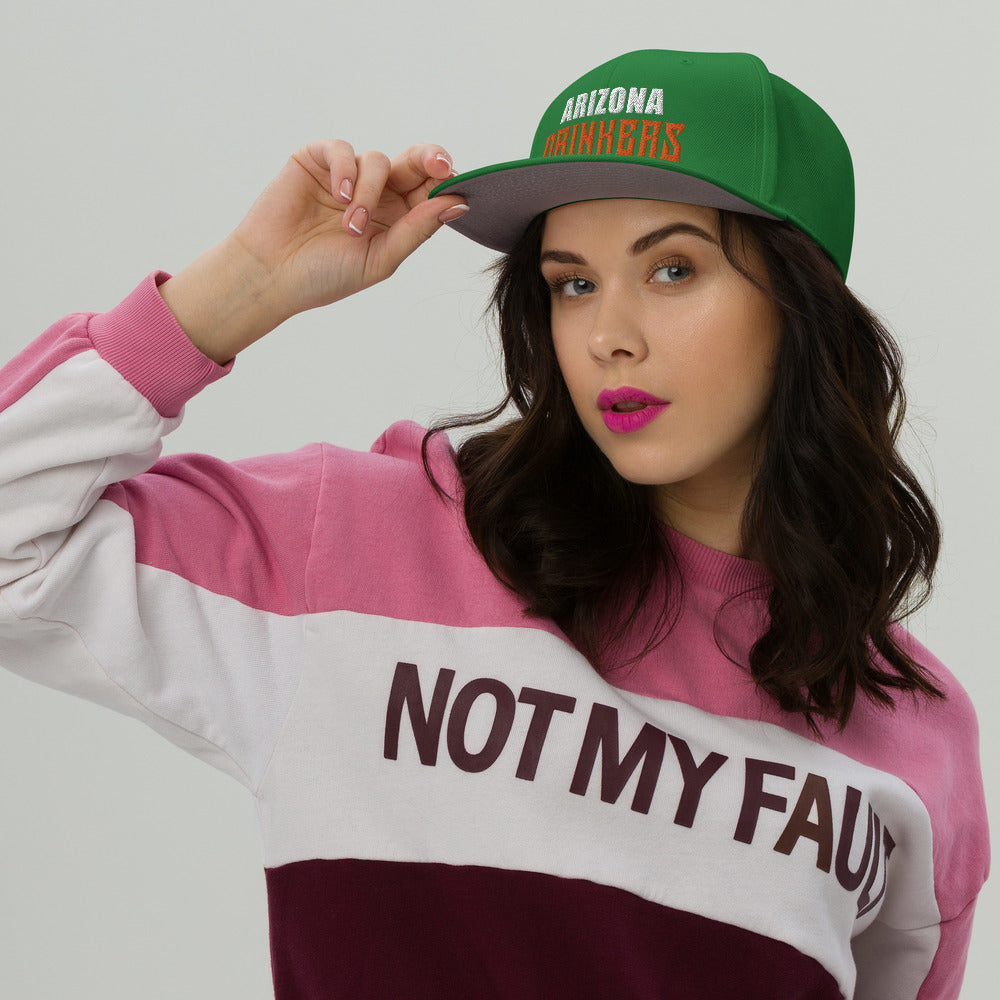 Snapback Hat with Arizona Drinkers in Orange Color Text on Front