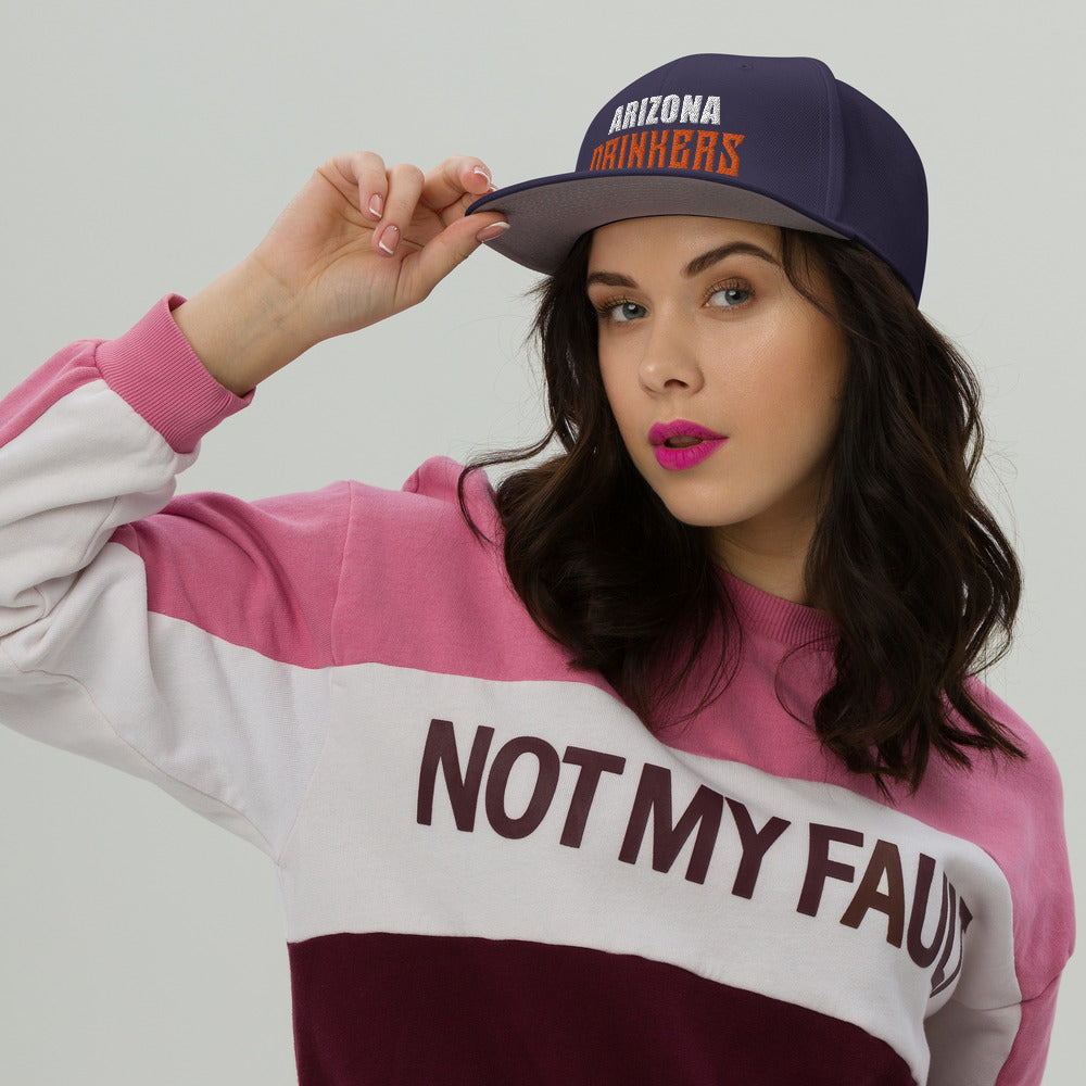 Snapback Hat with Arizona Drinkers in Orange Color Text on Front