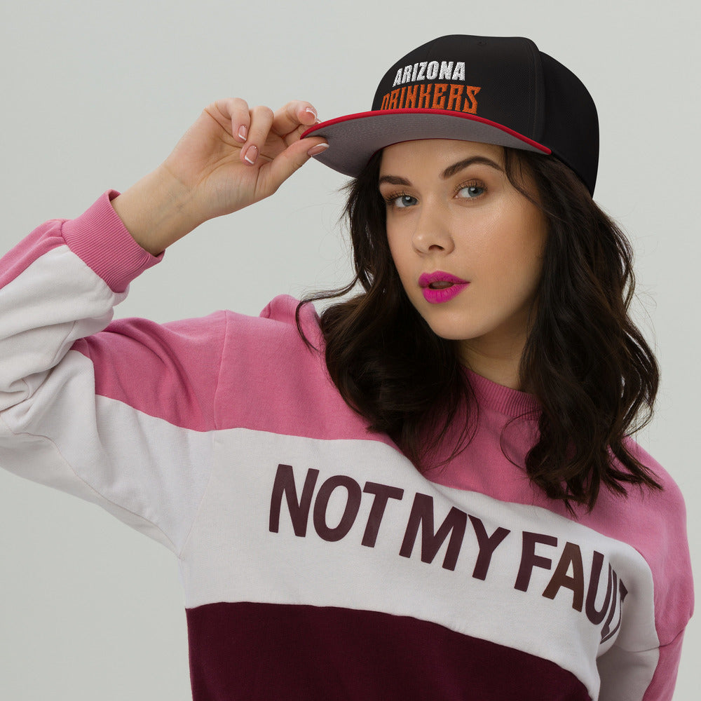 Snapback Hat with Arizona Drinkers in Orange Color Text on Front