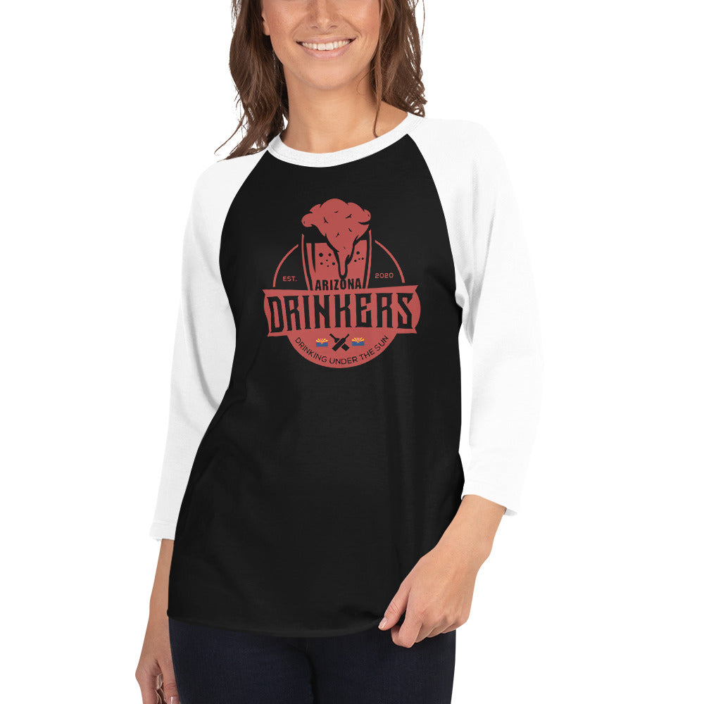 3/4 sleeve raglan shirt with Arizona Drinkers Logo on Front in Red