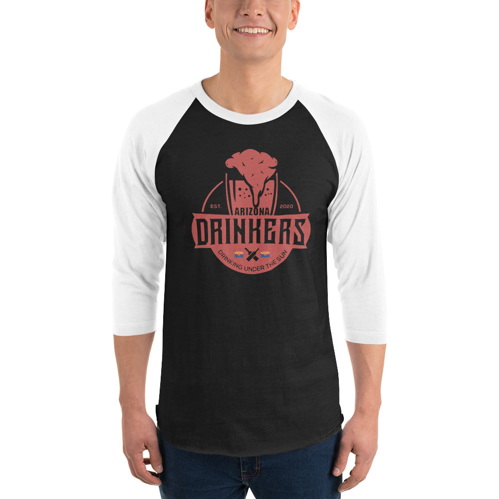 3/4 sleeve raglan shirt with Arizona Drinkers Logo On Front in Red