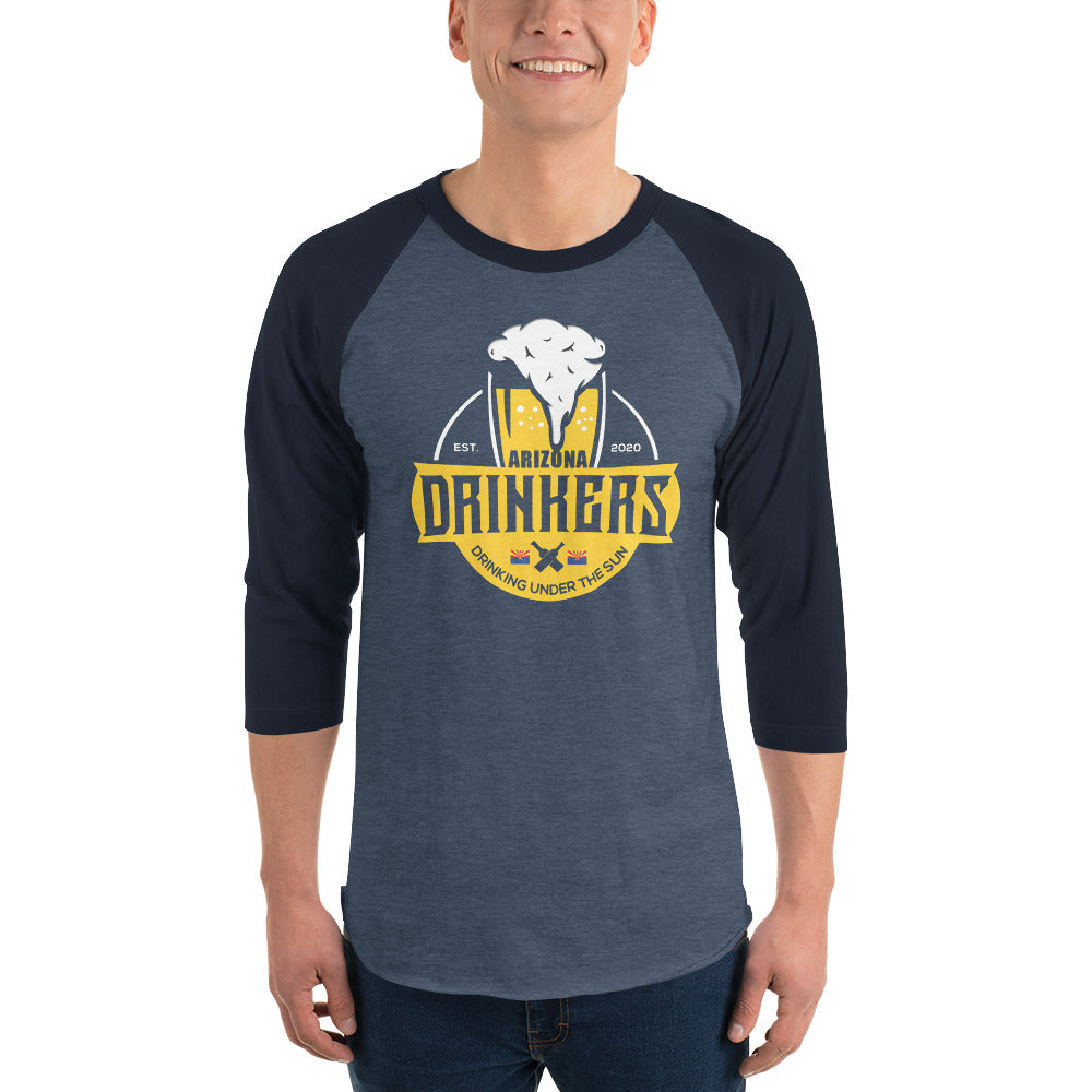3/4 sleeve raglan shirt with Arizona Drinkers Logo On Front In Yellow