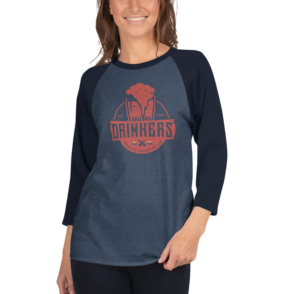 3/4 sleeve raglan shirt with Arizona Drinkers Logo on Front in Red