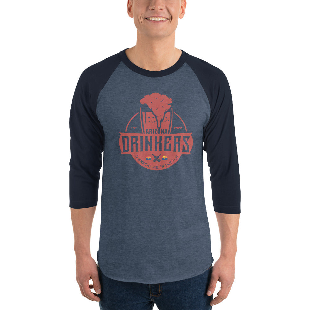 3/4 sleeve raglan shirt with Arizona Drinkers Logo On Front in Red