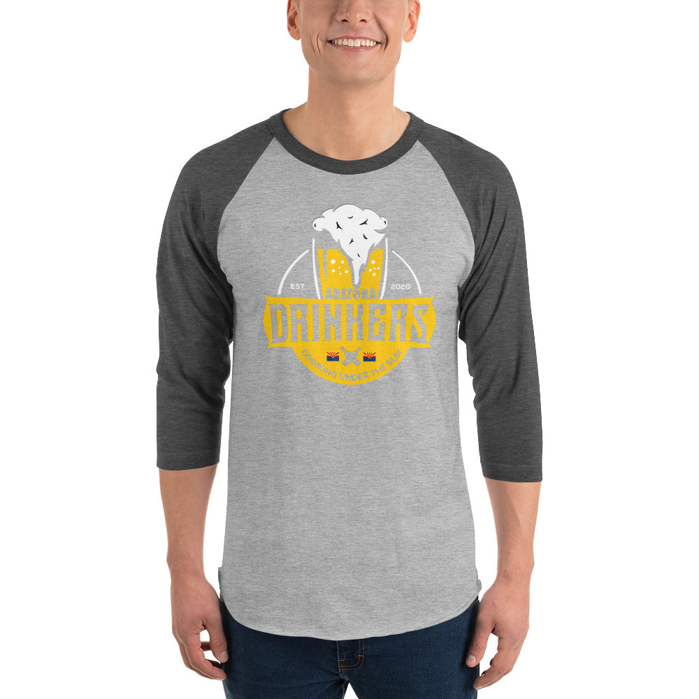 3/4 sleeve raglan shirt with Arizona Drinkers Logo On Front In Yellow