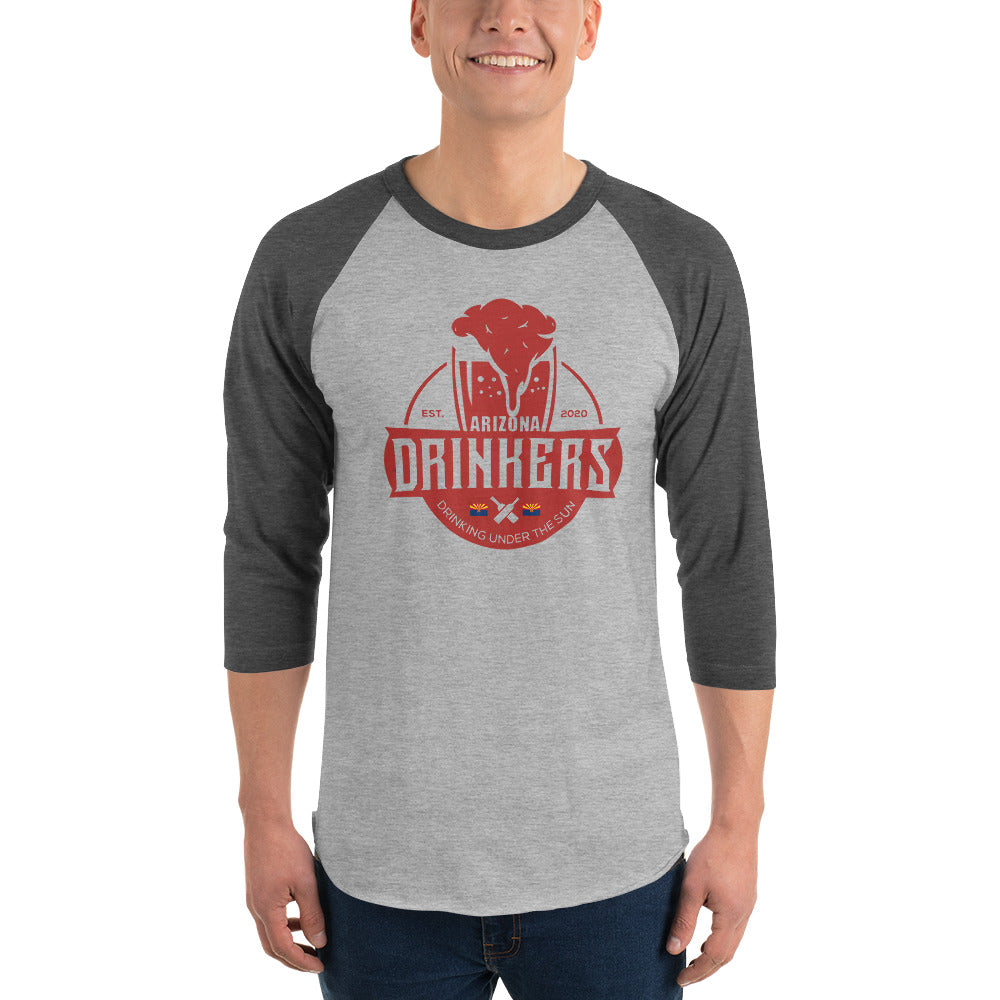 3/4 sleeve raglan shirt with Arizona Drinkers Logo On Front in Red