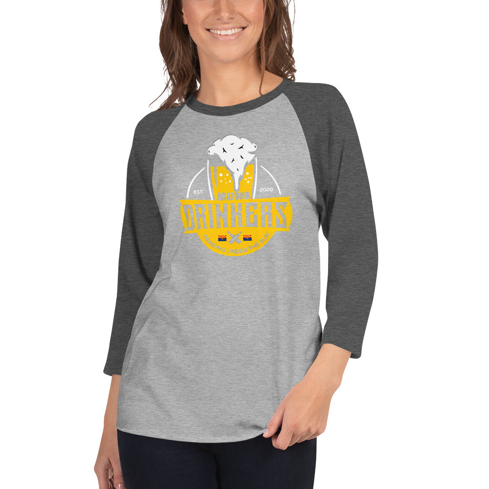 3/4 sleeve raglan shirt with Arizona Drinkers Logo on Front in Yellow