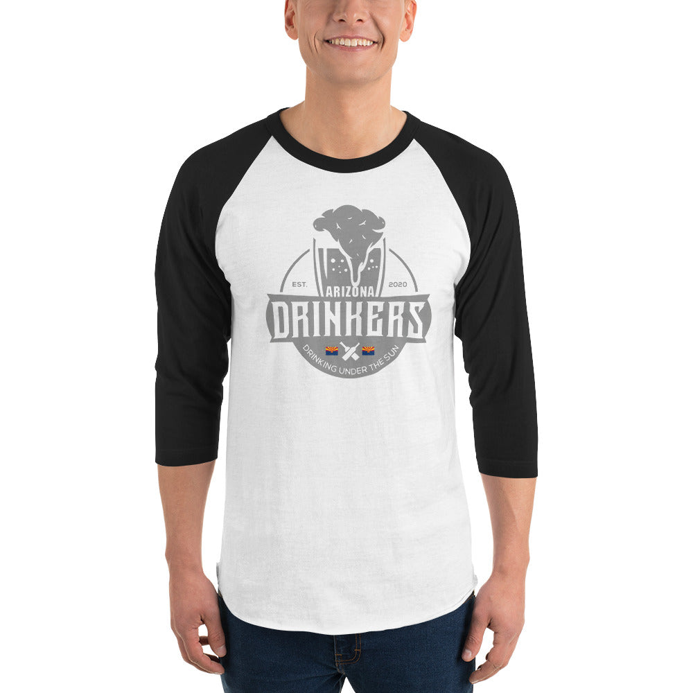 3/4 sleeve raglan shirt with Arizona Drinkers Logo On Front in Grey
