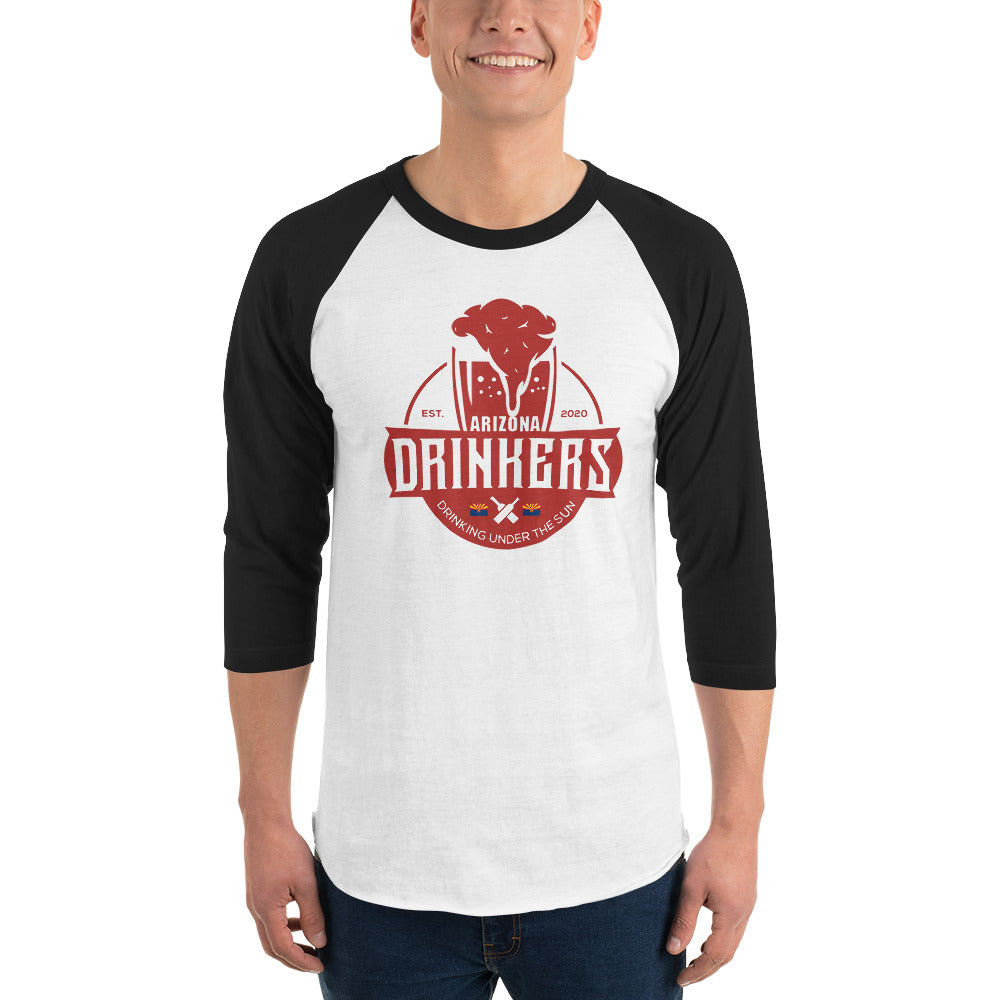3/4 sleeve raglan shirt with Arizona Drinkers Logo On Front in Red