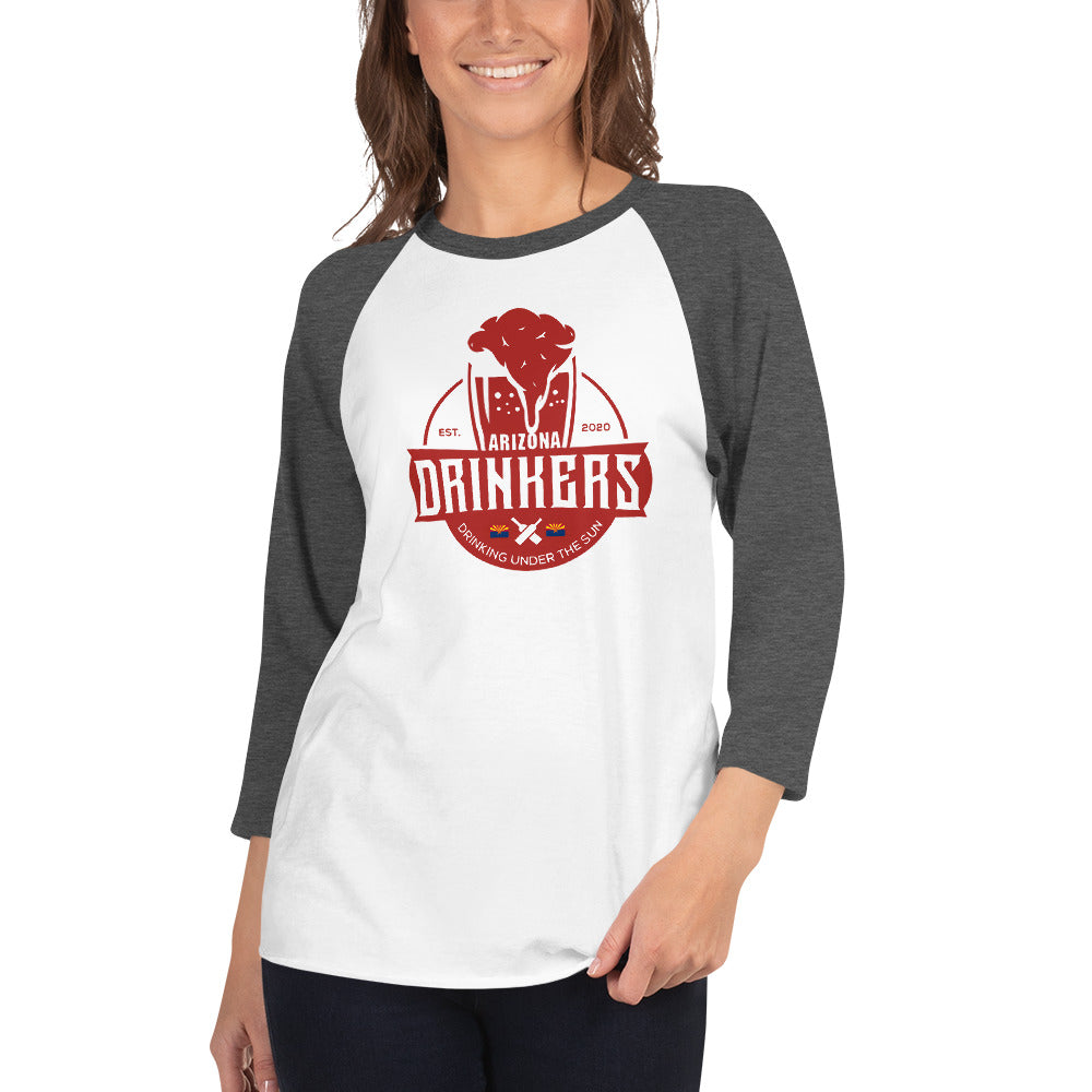 3/4 sleeve raglan shirt with Arizona Drinkers Logo on Front in Red