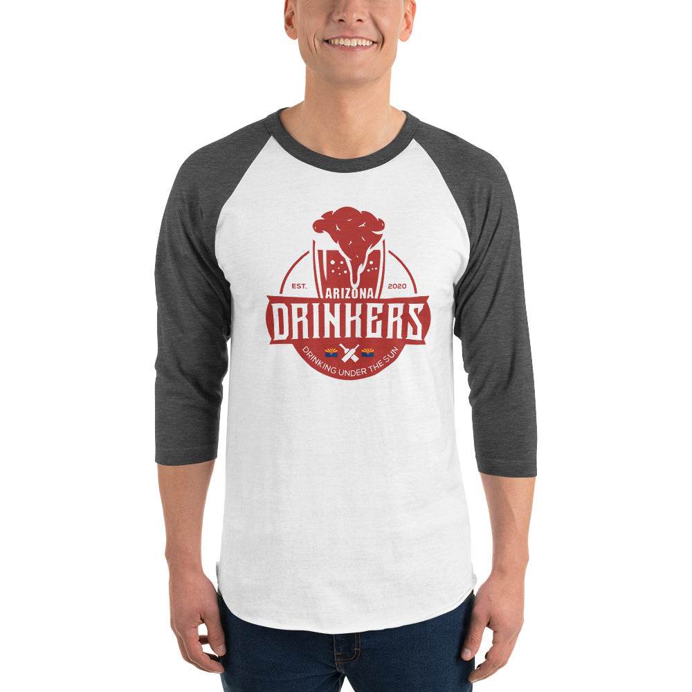3/4 sleeve raglan shirt with Arizona Drinkers Logo On Front in Red