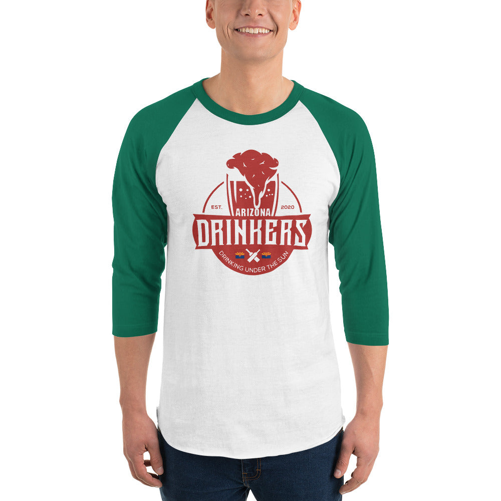 3/4 sleeve raglan shirt with Arizona Drinkers Logo On Front in Red