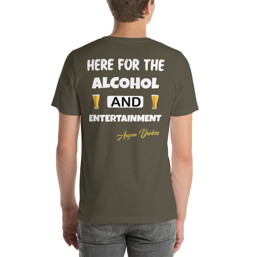Unisex t-shirt with Arizona Drinkers Logo on Front and Drinkers Text on Back