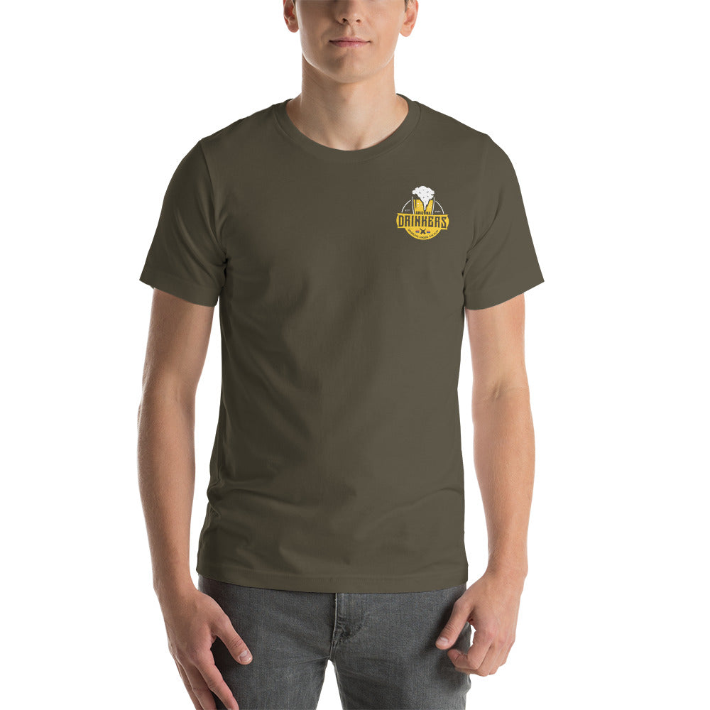Unisex t-shirt with Arizona Drinkers Logo on Front and Drinkers Text on Back
