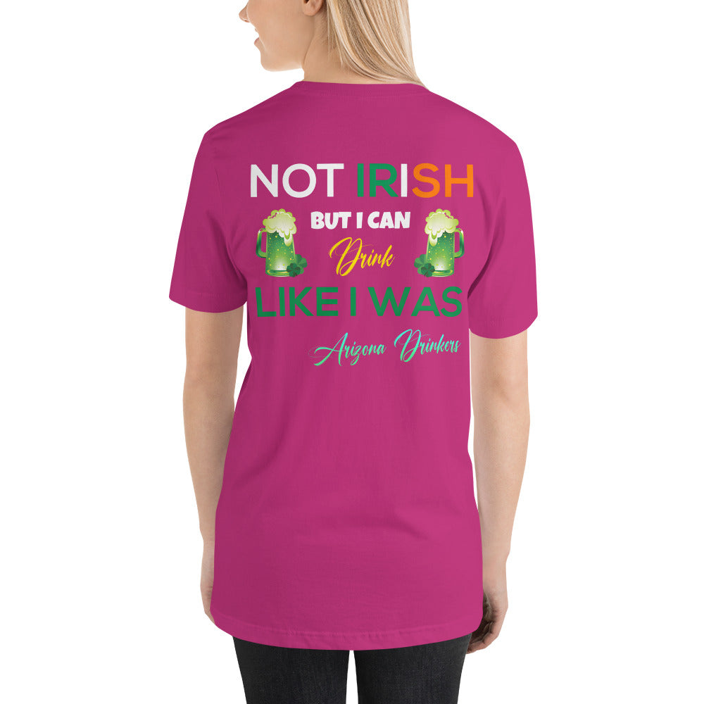 Short-Sleeve Unisex T-Shirt with Arizona Drinkers logo on Front and St Patrick's Text on back