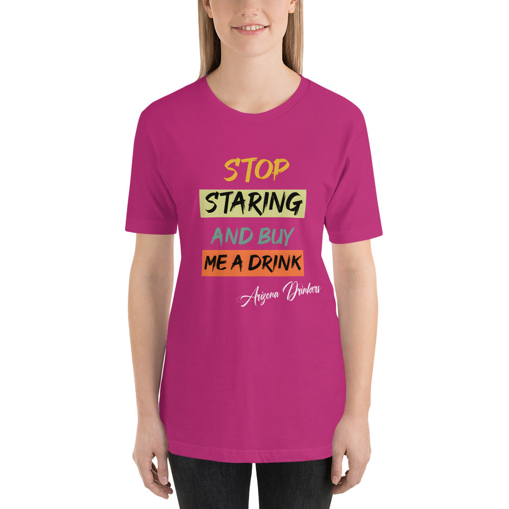 Short-sleeve unisex t-shirt with Arizona Drinkers Text on front