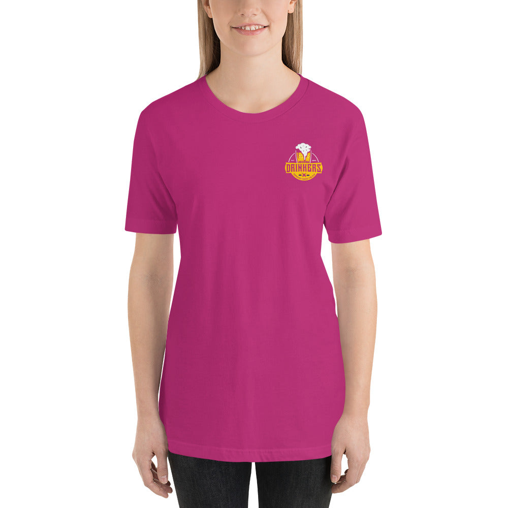 Short-sleeve unisex t-shirt with Arizona Drinkers logo on Front and Drinkers Text on Back