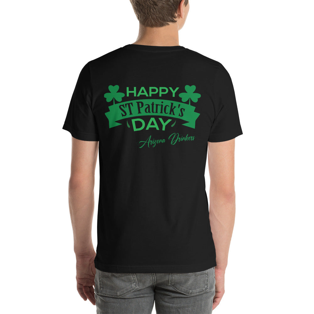 Short-Sleeve Unisex T-Shirt with Arizona Drinkers Logo on Front and St Patrick's Text on Back