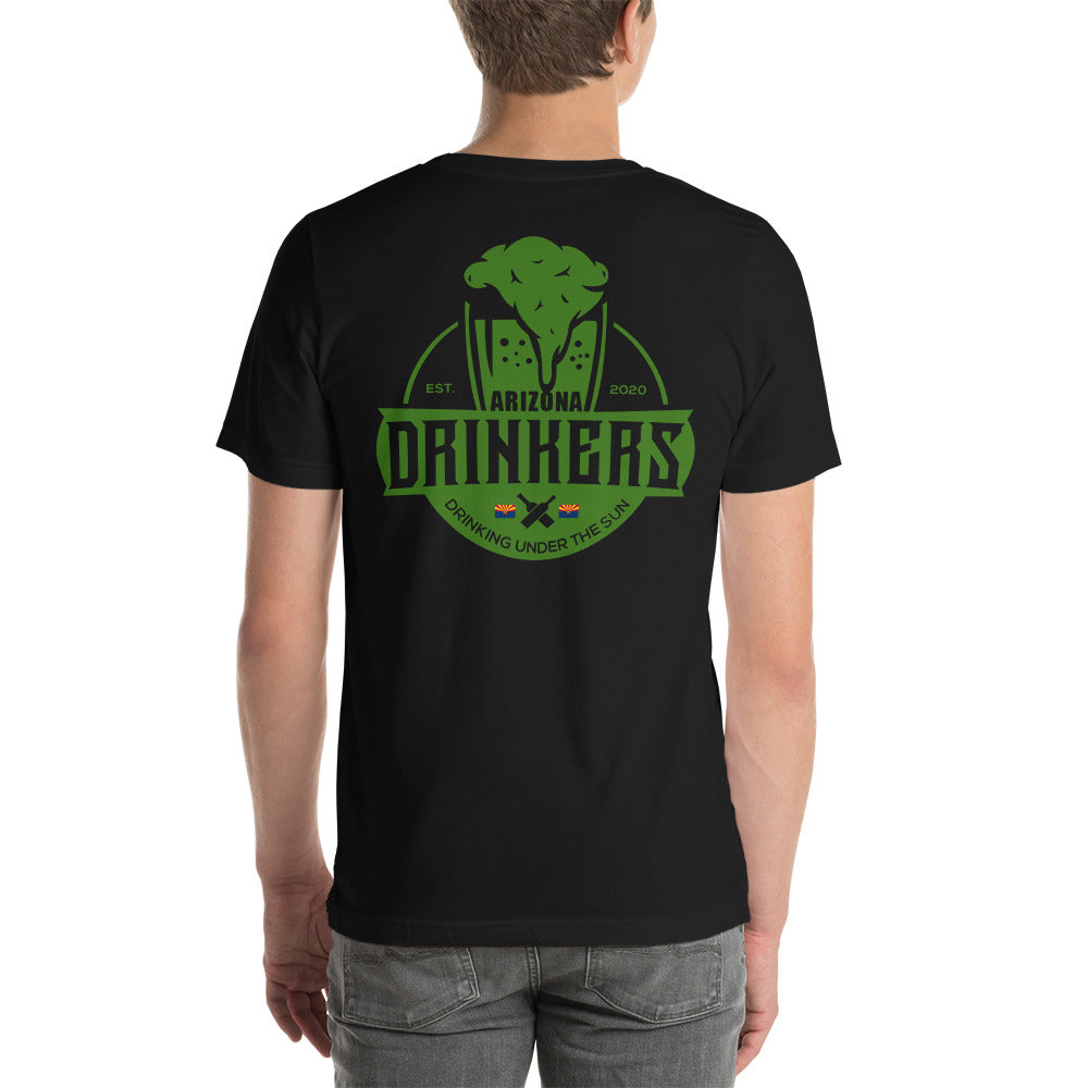 Short-Sleeve Unisex T-Shirt with Arizona Drinkers Text On Front and Arizona Drinkers Logo On Back