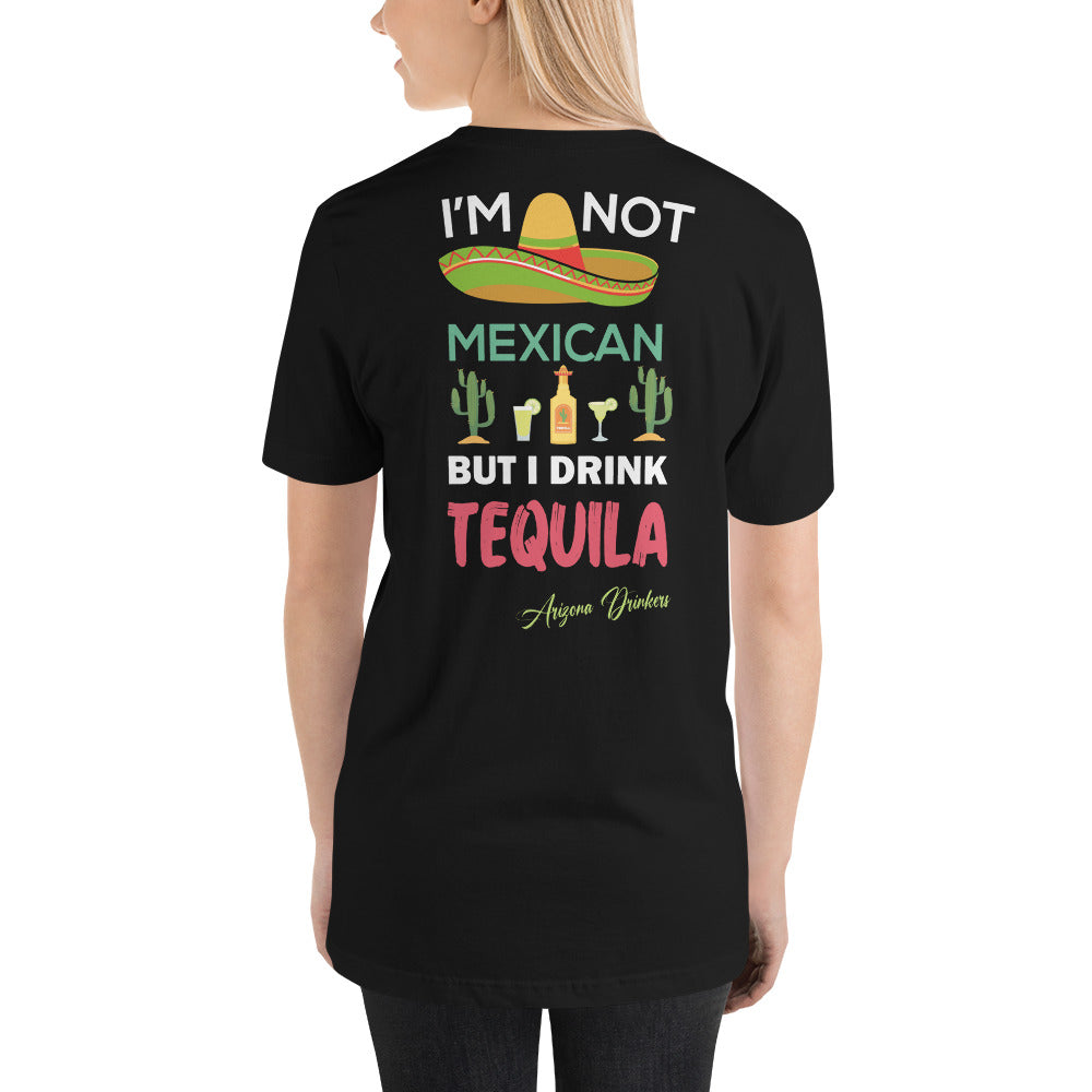 Short-sleeve unisex t-shirt with Arizona Drinkers logo on Front and Drinkers Text on Back