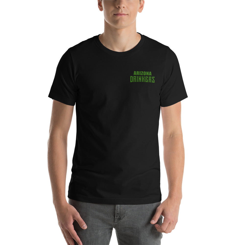 Short-Sleeve Unisex T-Shirt with Arizona Drinkers Text On Front and Arizona Drinkers Logo On Back