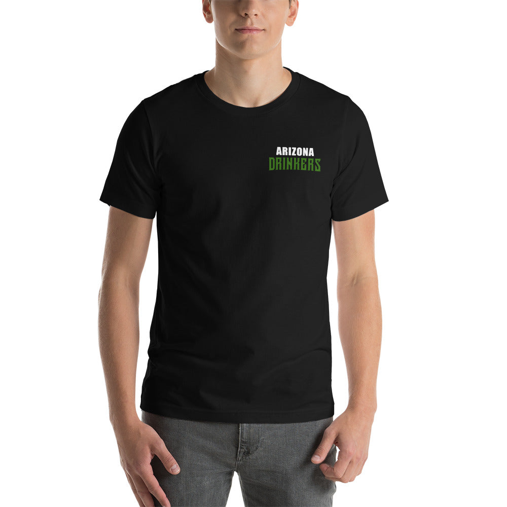 Short-Sleeve Unisex T-Shirt with Arizona Drinkers Text On Front and Arizona Drinkers Logo On Back