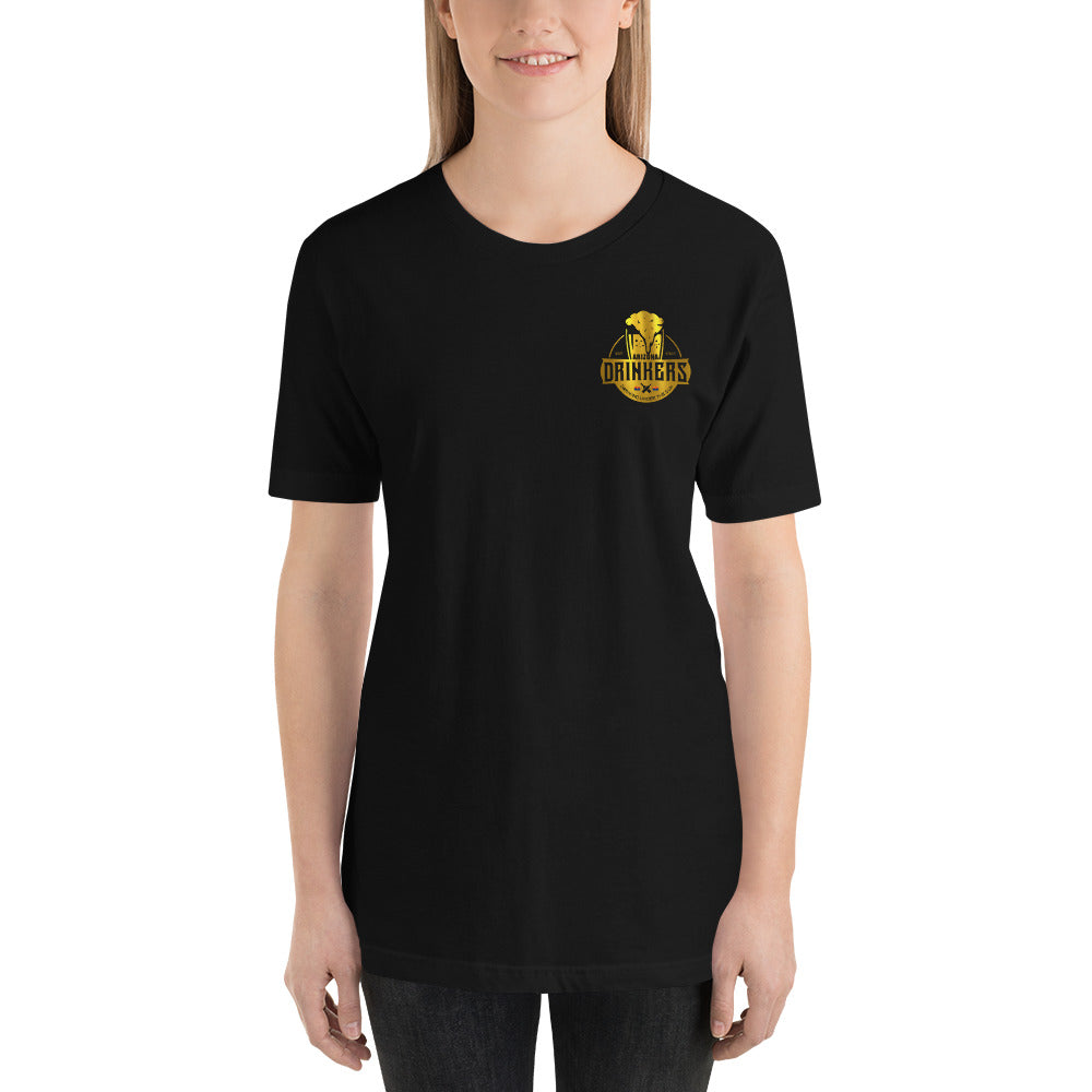 Short-Sleeve Unisex T-Shirt with Arizona Drinkers logo on Front and Drinkers Text on Back