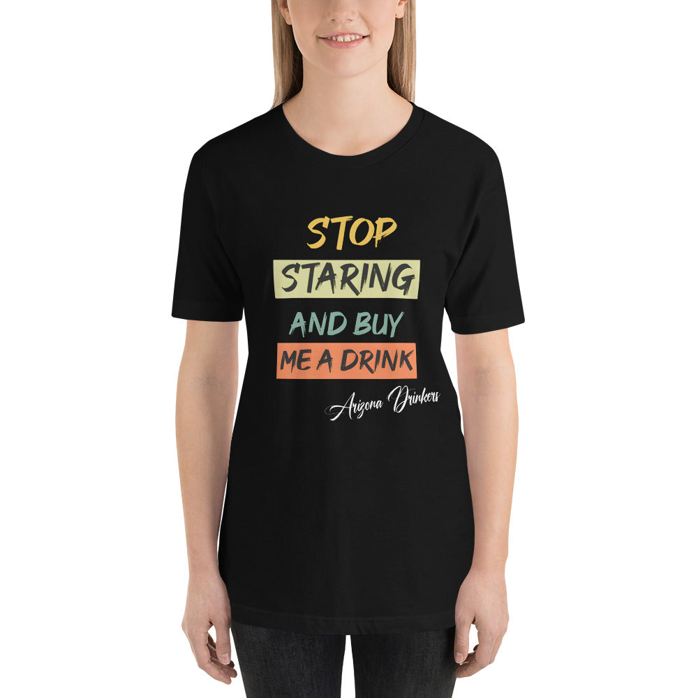 Short-sleeve unisex t-shirt with Arizona Drinkers Text on front