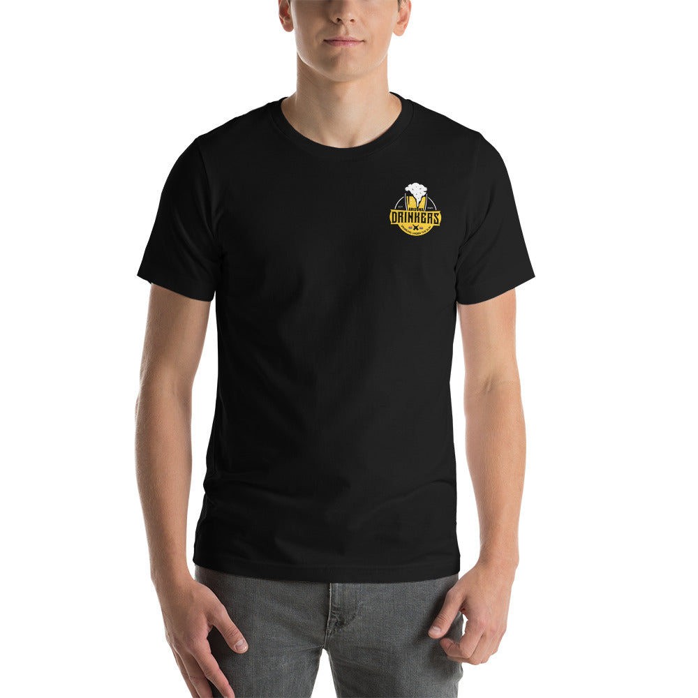 Unisex t-shirt with Arizona Drinkers Logo on Front and Drinkers Text on Back