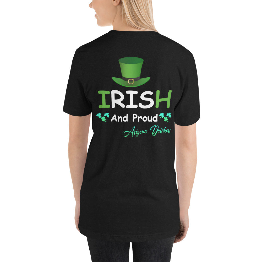 Short-Sleeve Unisex T-Shirt with Arizona Drinkers Logo on Front and St Patrick's Text on Back