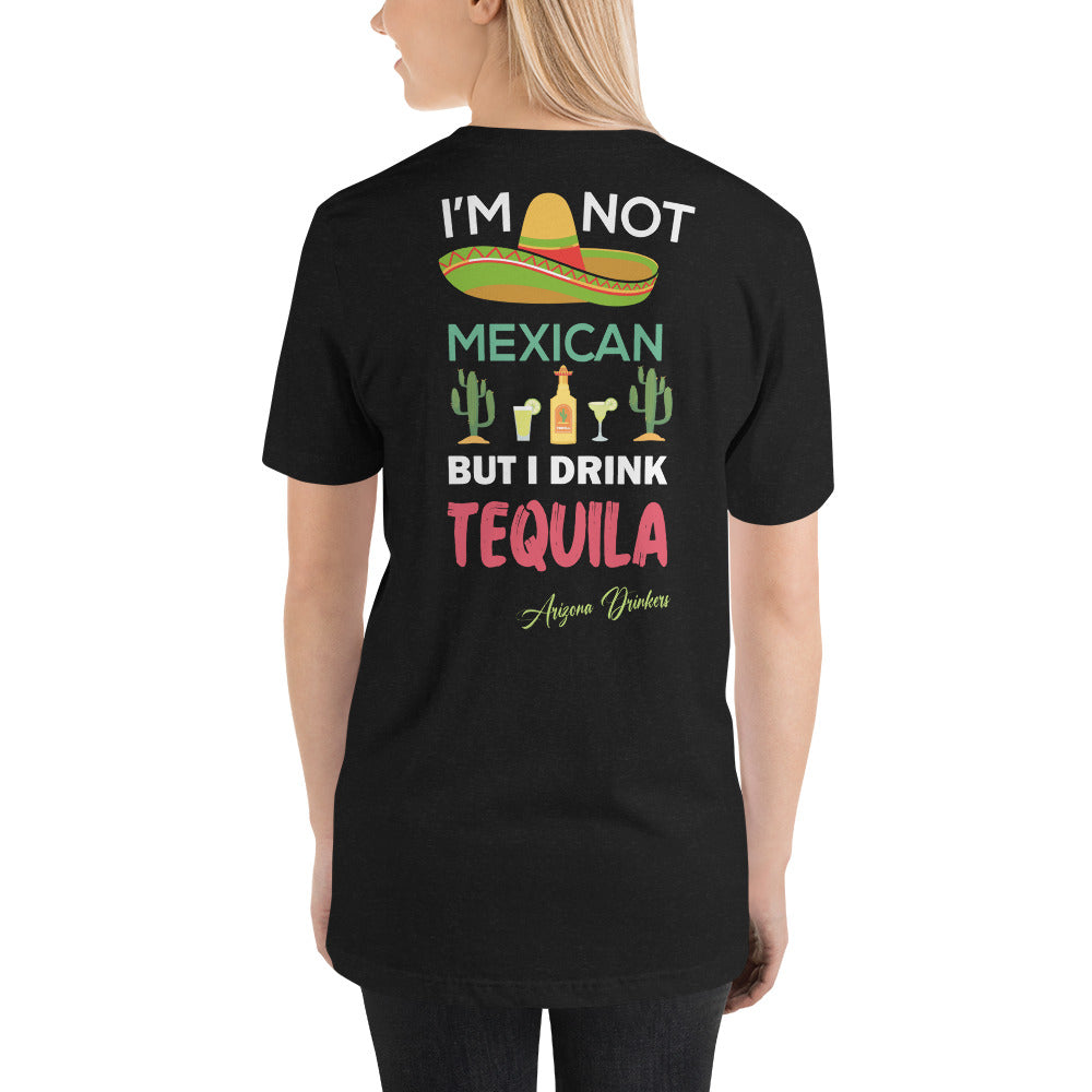 Short-sleeve unisex t-shirt with Arizona Drinkers logo on Front and Drinkers Text on Back