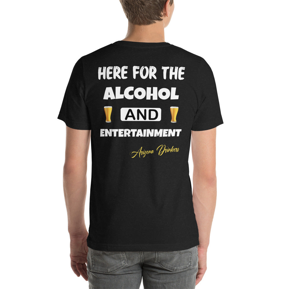 Unisex t-shirt with Arizona Drinkers Logo on Front and Drinkers Text on Back