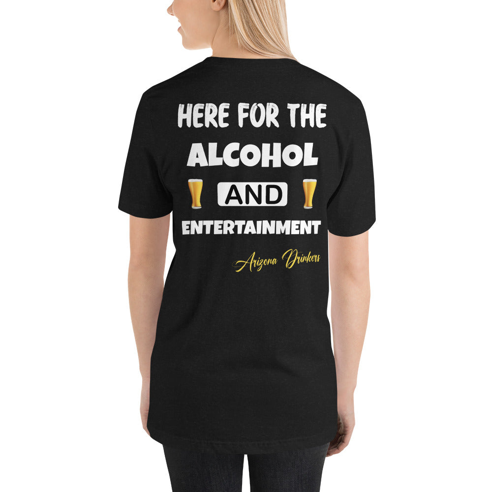 Unisex t-shirt with Arizona Drinkers Logo on Front and Drinkers Text on Back