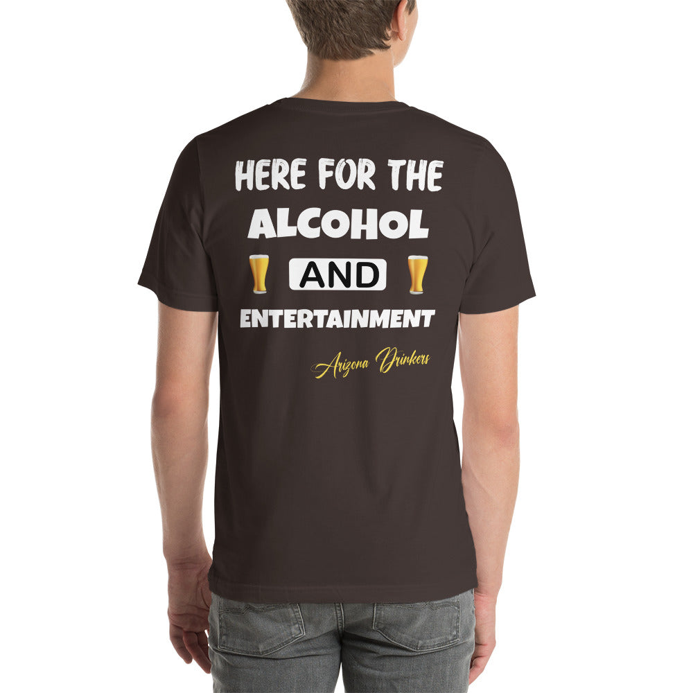 Unisex t-shirt with Arizona Drinkers Logo on Front and Drinkers Text on Back