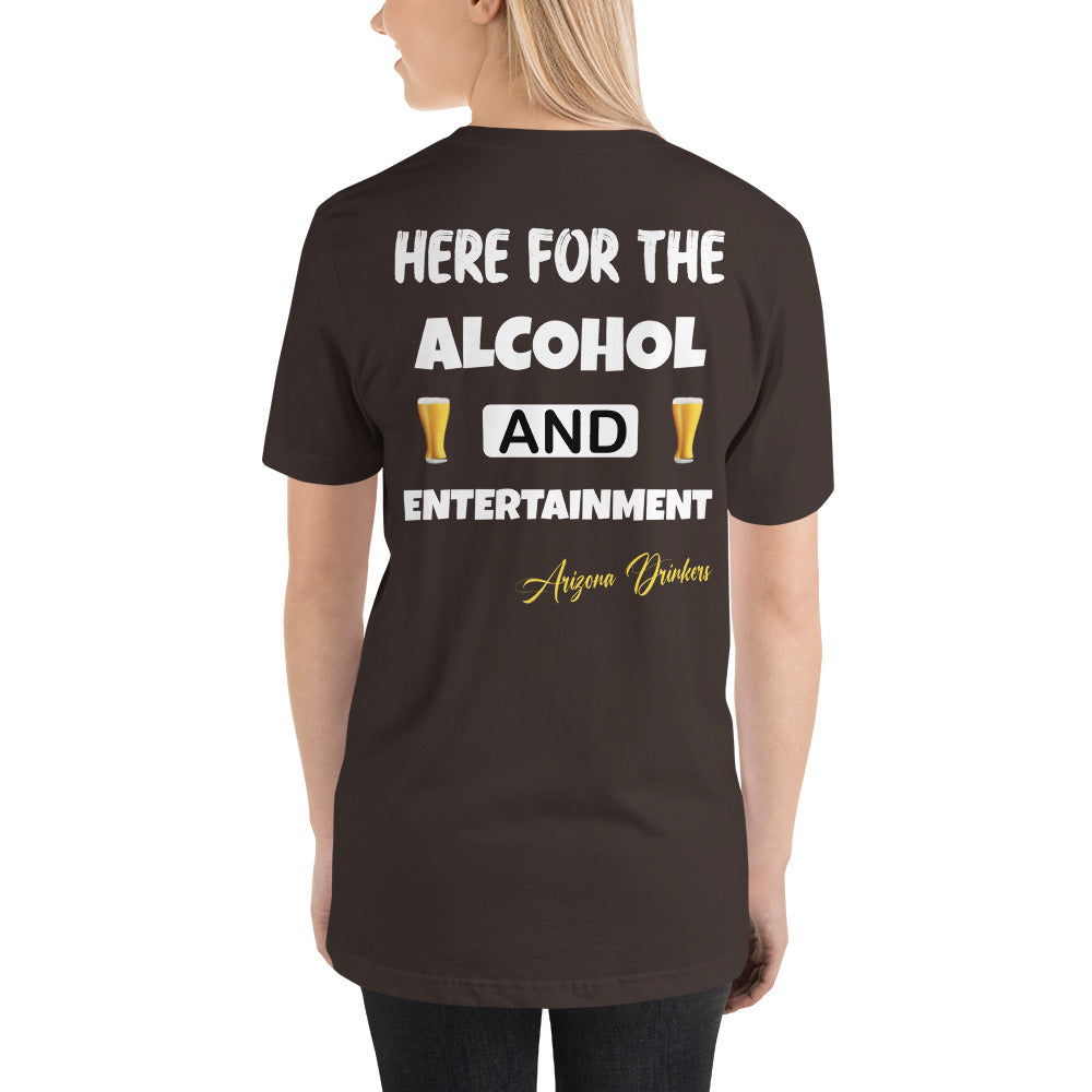 Unisex t-shirt with Arizona Drinkers Logo on Front and Drinkers Text on Back