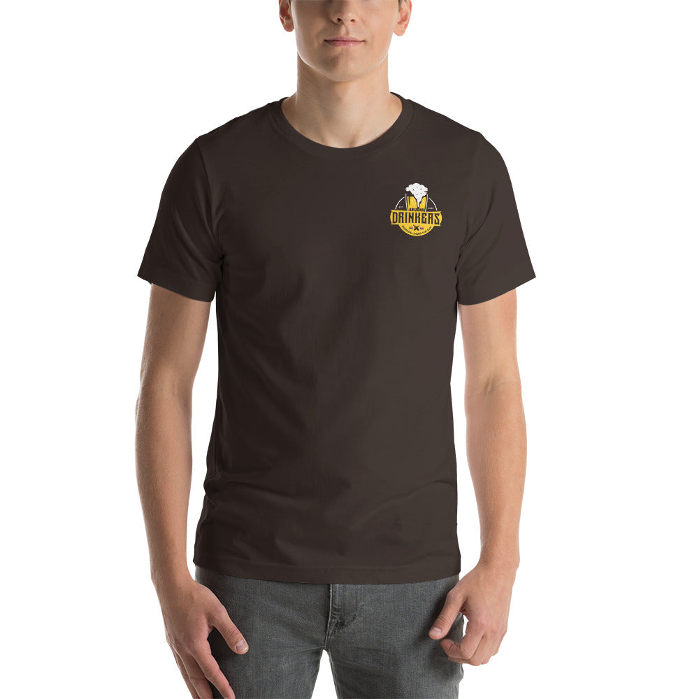 Unisex t-shirt with Arizona Drinkers Logo on Front and Drinkers Text on Back
