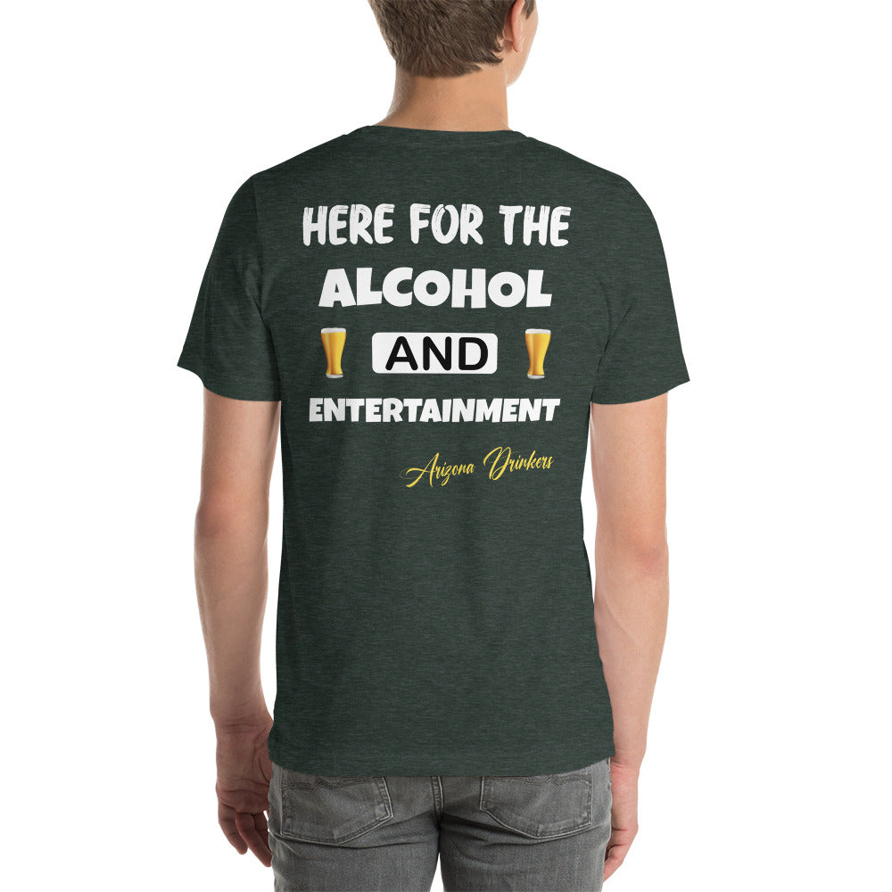 Unisex t-shirt with Arizona Drinkers Logo on Front and Drinkers Text on Back