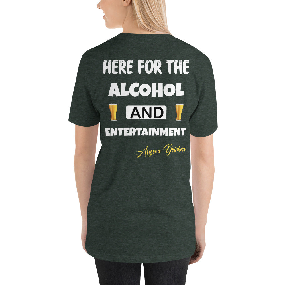 Unisex t-shirt with Arizona Drinkers Logo on Front and Drinkers Text on Back