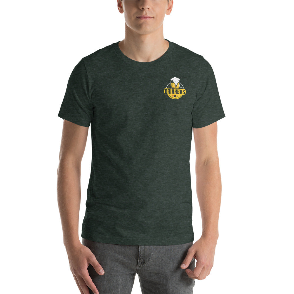 Unisex t-shirt with Arizona Drinkers Logo on Front and Drinkers Text on Back