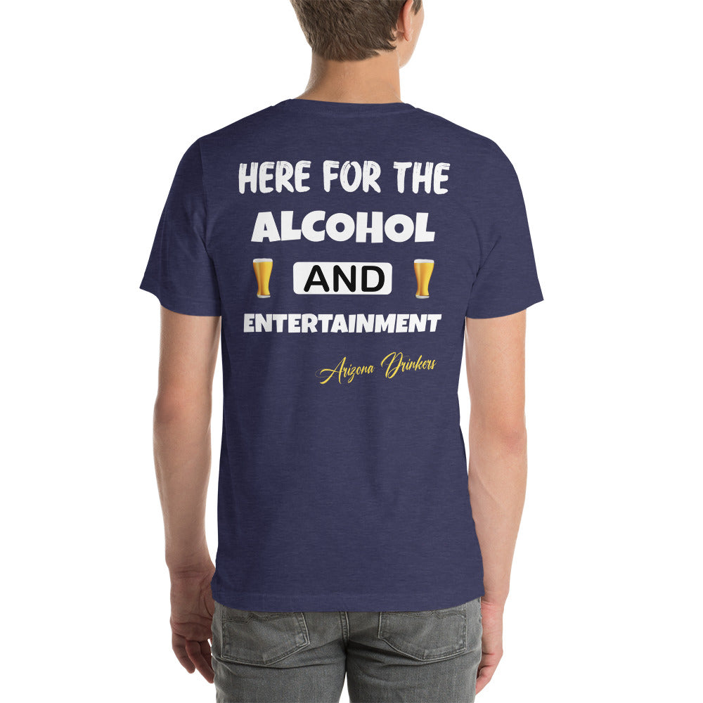 Unisex t-shirt with Arizona Drinkers Logo on Front and Drinkers Text on Back
