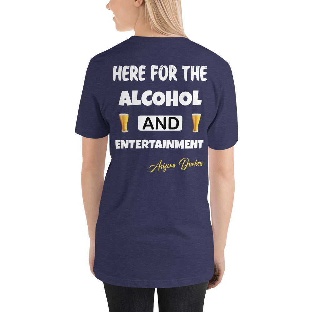 Unisex t-shirt with Arizona Drinkers Logo on Front and Drinkers Text on Back