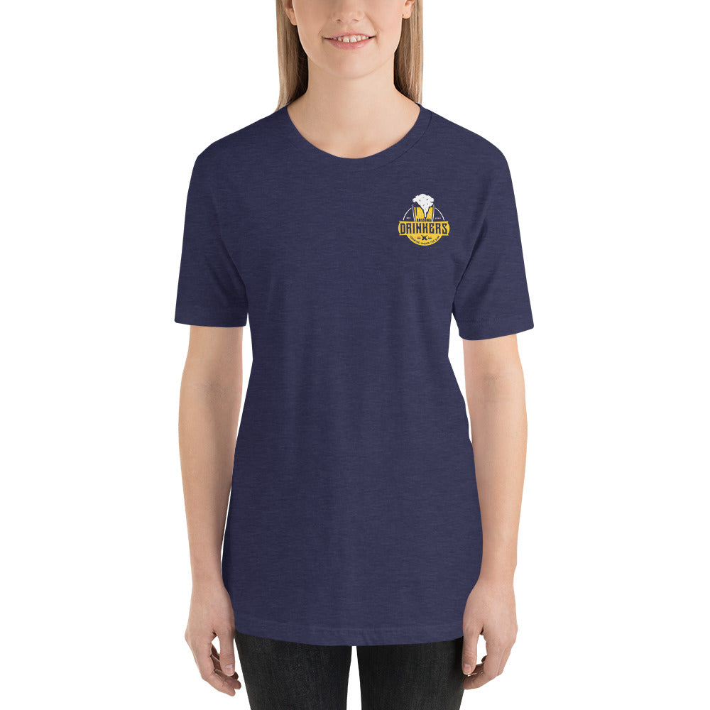 Short-sleeve unisex t-shirt with Arizona Drinkers logo on Front and Drinkers Text on Back