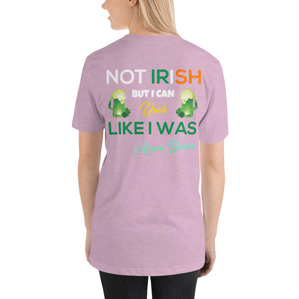 Short-Sleeve Unisex T-Shirt with Arizona Drinkers logo on Front and St Patrick's Text on back