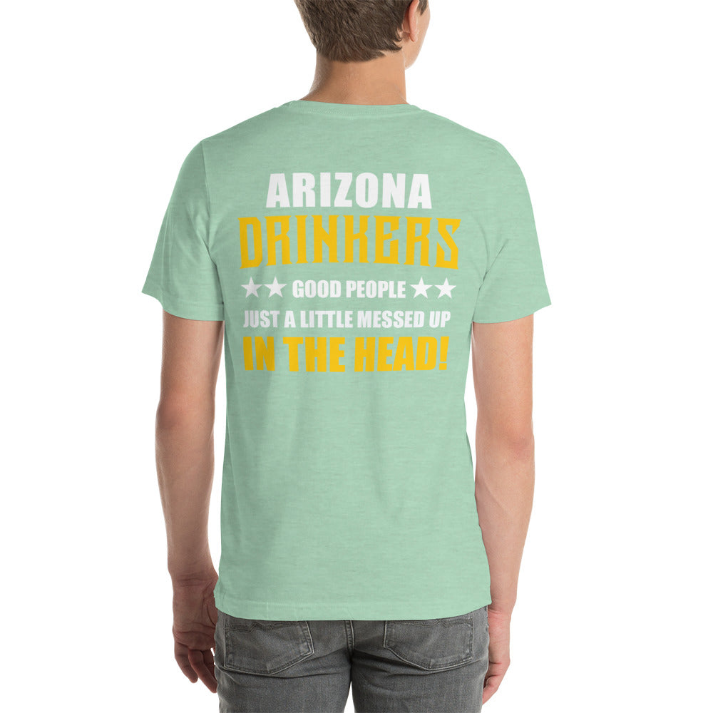 Short-Sleeve Unisex T-Shirt with Arizona Drinkers logo on left chest and Drinkers Text Back