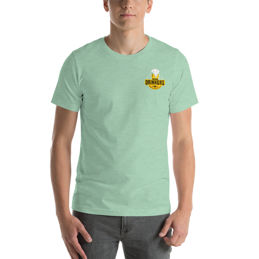 Short-Sleeve Unisex T-Shirt with Arizona Drinkers logo on left chest and Drinkers Text Back