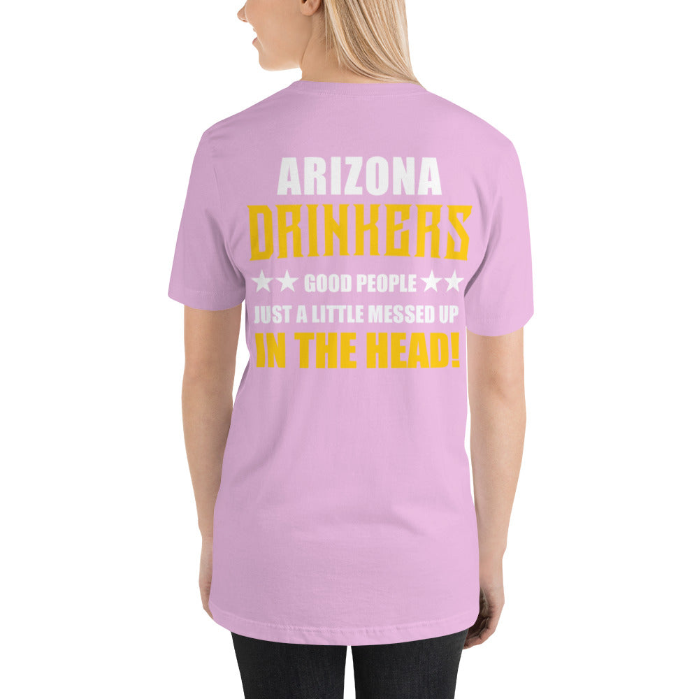 Short-Sleeve Unisex T-Shirt with Arizona Drinkers Logo on Front and Drinkers Text On Back