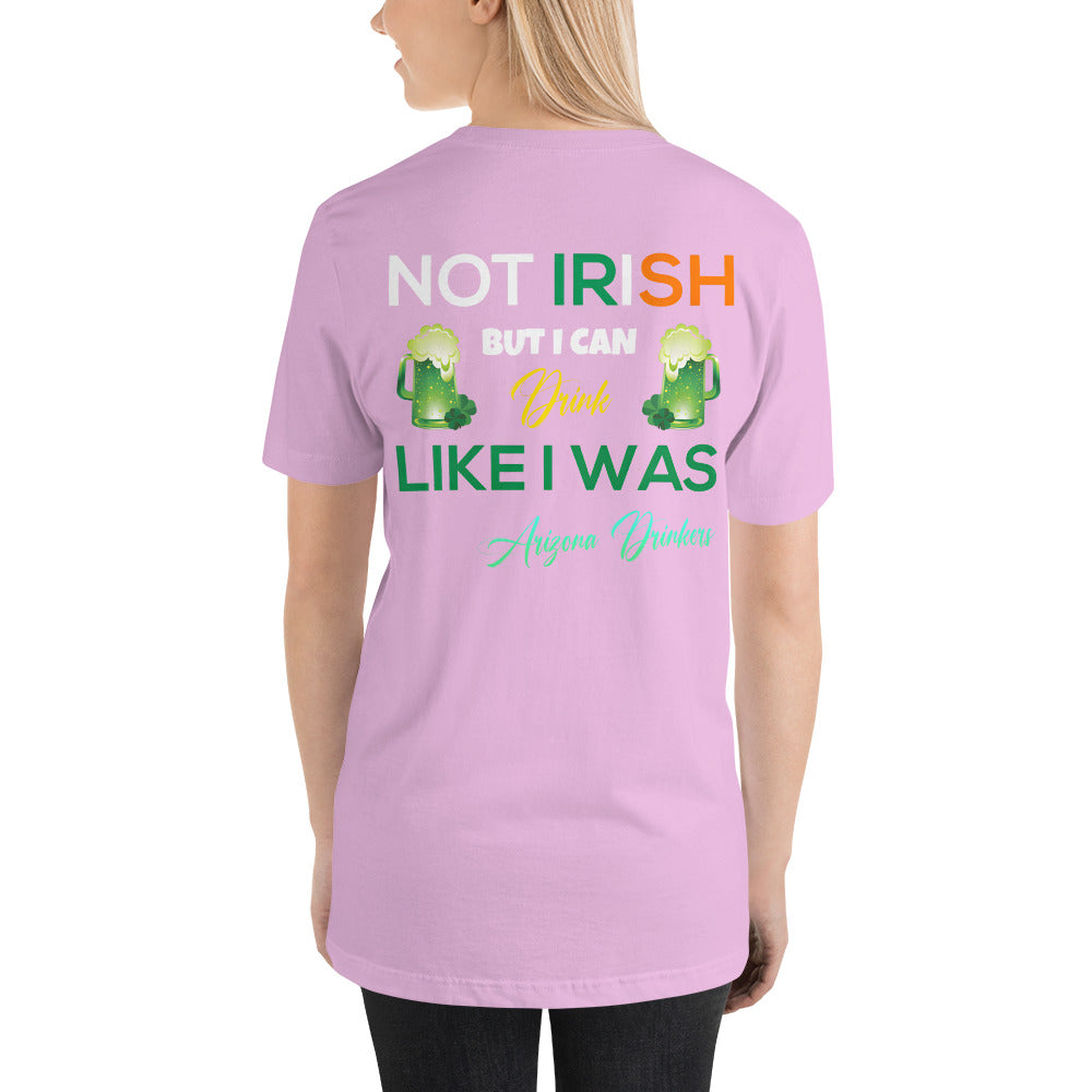 Short-Sleeve Unisex T-Shirt with Arizona Drinkers logo on Front and St Patrick's Text on back