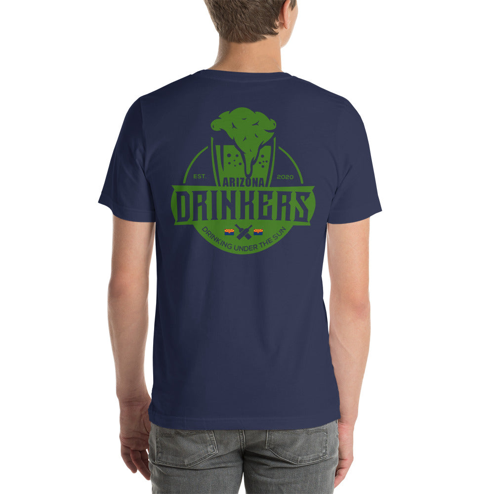 Short-Sleeve Unisex T-Shirt with Arizona Drinkers Text On Front and Arizona Drinkers Logo On Back