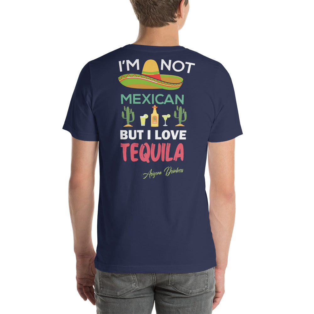 Short-sleeve unisex t-shirt with Arizona Drinkers Logo on Front and Drinkers Text on Back