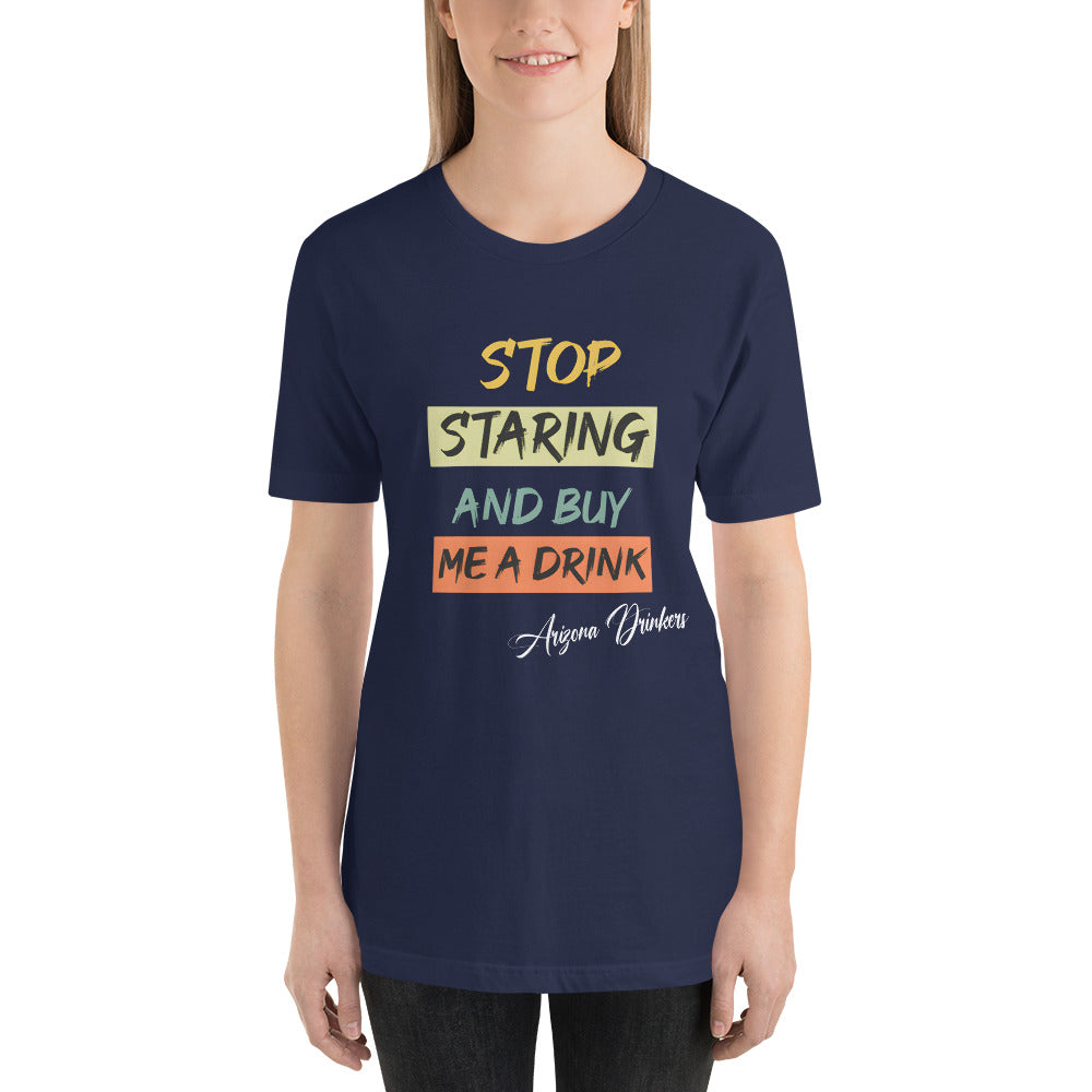 Short-sleeve unisex t-shirt with Arizona Drinkers Text on front